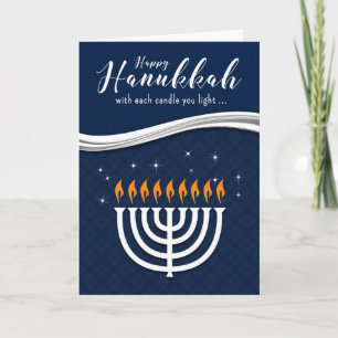 Cartes Pour Fêtes Annuelles Hanoukka Menorah en bleu et blanc thème moderne