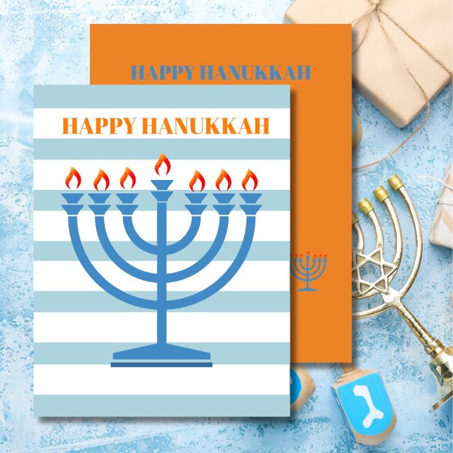 Cartes Pour Fêtes Annuelles Hanoukka Menorah Modern Blue Grey Card (Créateur téléchargé)