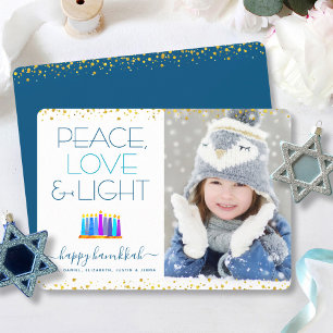 Cartes Pour Fêtes Annuelles Hanoukka Menorah Moderne Paix Amour Lumière Photo