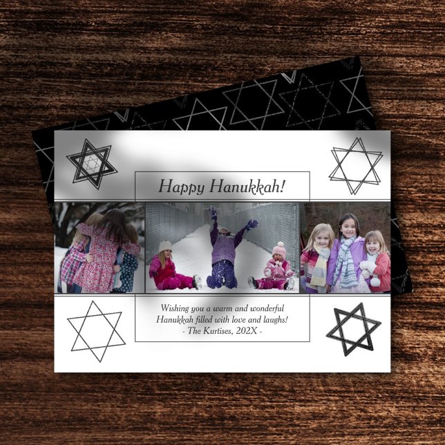 Cartes Pour Fêtes Annuelles Hanoukka moderne étoile monochrome de David 3 Phot (Créateur téléchargé)