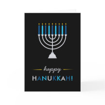 Hanoukka moderne noir avec Menorah argent et bleu