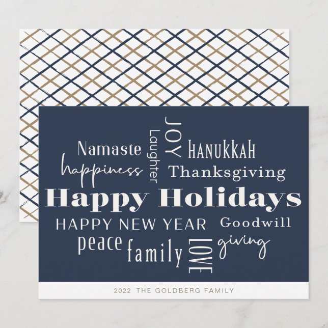 Cartes Pour Fêtes Annuelles Hanoukka salue Holiday Marine Gold (Devant / Derrière)
