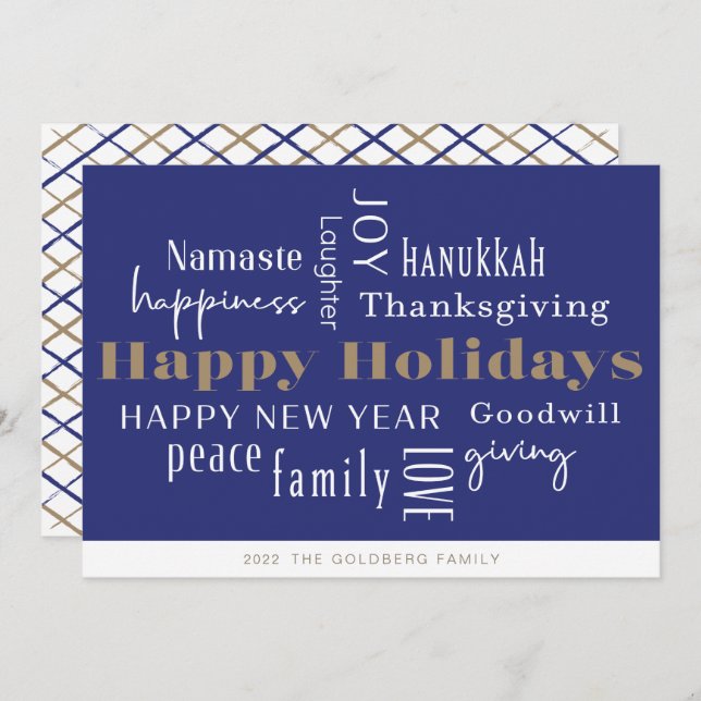 Cartes Pour Fêtes Annuelles Hanoukka Salutations Holiday Blue (Devant / Derrière)