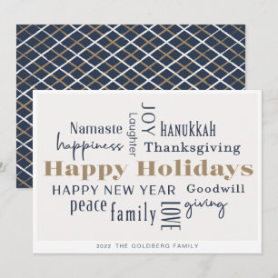Cartes Pour Fêtes Annuelles Hanoukka Salutations Holiday Blue Gold