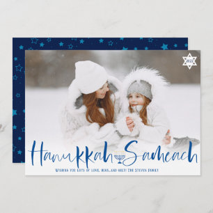 Cartes Pour Fêtes Annuelles Hanoukka Sameach superposition script menorah phot