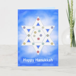 Cartes Pour Fêtes Annuelles Hanoukka Star et Snowflakes Blue