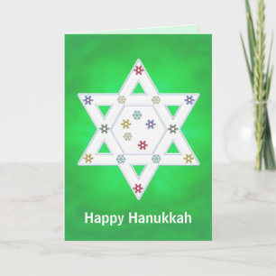 Cartes Pour Fêtes Annuelles Hanoukka Star et Snowflakes Green