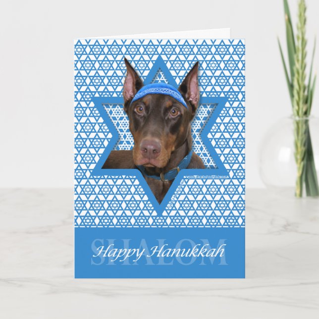 Cartes Pour Fêtes Annuelles Hanoukka Star of David - Doberman - Rocky (Devant)