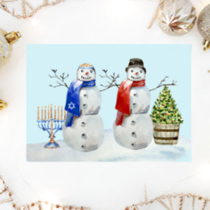 Cartes Pour Fêtes Annuelles Hanukkah et Bonhomme de Neige de Noël Aquarelle