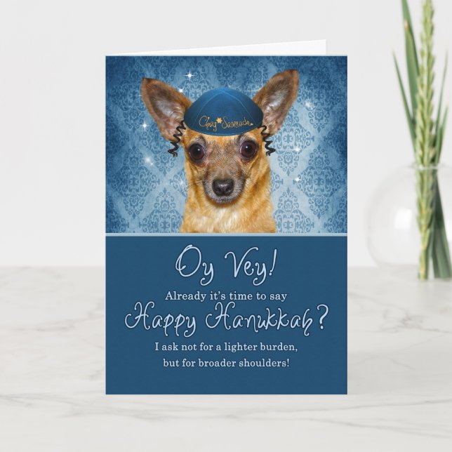 Cartes Pour Fêtes Annuelles Hanukkah Funny Chihuahua in a Yarmulke (Devant)