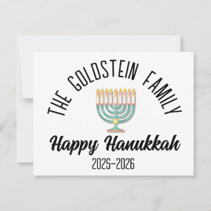 Cartes Pour Fêtes Annuelles Hanukkah juif Chanuka Nom de famille personnalisé
