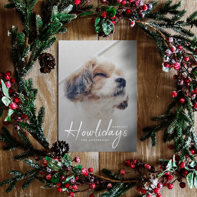 Cartes Pour Fêtes Annuelles Happest Howlidays | Mini-Noël photo chien (An adorable Christmas pet photo "Happiest Howlidays" card to celebrate your furry friend)