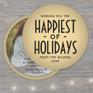 Cartes Pour Fêtes Annuelles Happest of Holidays Deco Typography Round Photo