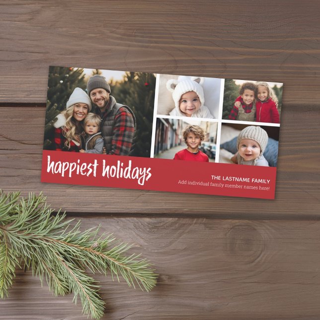 Cartes Pour Fêtes Annuelles Happiest - 5 Photo Collage Motif blanc rouge (Add 5 photos to this Christmas card design that has a download option.)