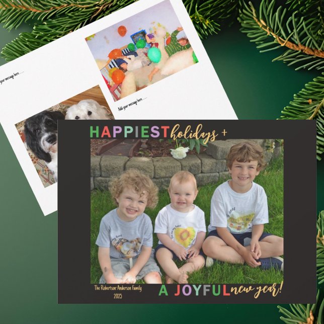Cartes Pour Fêtes Annuelles Happiest Holidays & A Joyful New Year Photos (Créateur téléchargé)