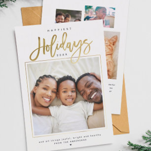 Cartes Pour Fêtes Annuelles Happiest Holidays Minimalist Gold Photo Collage