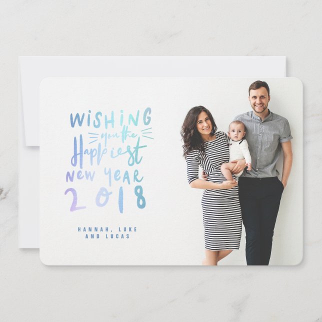CARTES POUR FÊTES ANNUELLES HAPPIEST NOUVELLE ANNÉE (PHOTO ENTIÈREMENT BLEED)  (Devant)