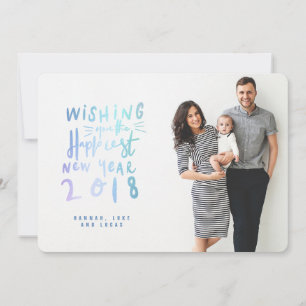 CARTES POUR FÊTES ANNUELLES HAPPIEST NOUVELLE ANNÉE (PHOTO ENTIÈREMENT BLEED)