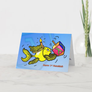 Cartes Pour Fêtes Annuelles Happy 1st Hanoukka mignon drôle Sparky Fish CARD