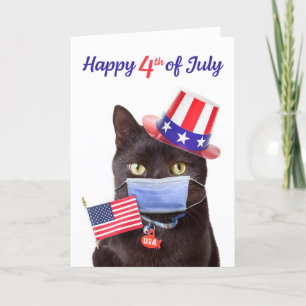 Cartes Pour Fêtes Annuelles Happy 4th of July Cat in Face Mask Humour
