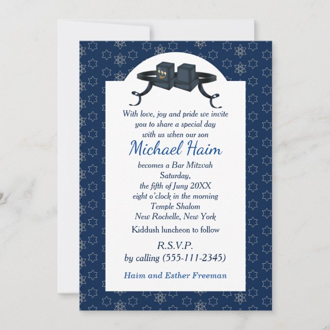 Cartes Pour Fêtes Annuelles Happy Bar Mitzvah 20XX Tefillin Star Personnalisé (Devant)