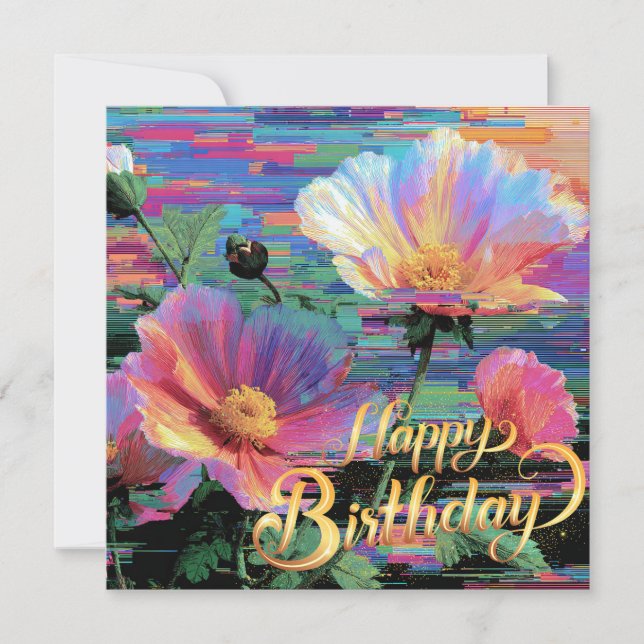 Cartes Pour Fêtes Annuelles Happy Birthday beautiful neon flowers card (Devant)