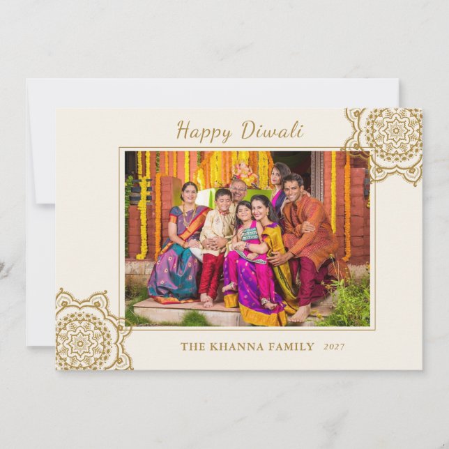 Cartes Pour Fêtes Annuelles Happy Diwali Photo Red Gold Mandala Salutation (Devant)