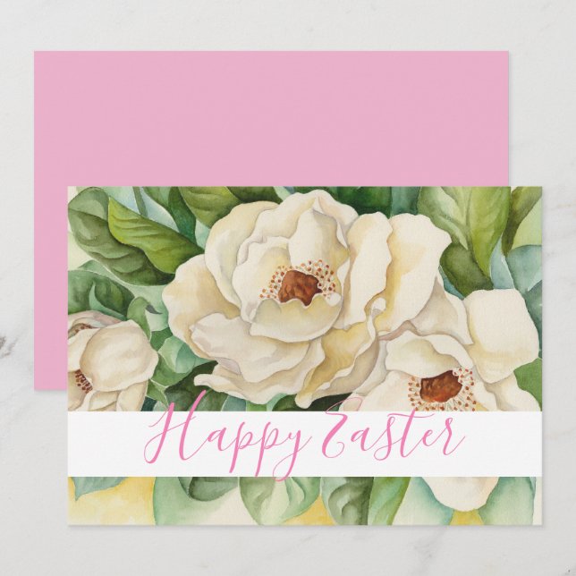 Cartes Pour Fêtes Annuelles Happy Easter Blush Rose Magnolia Text Floral (Devant / Derrière)