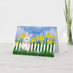 CARTES POUR FÊTES ANNUELLES HAPPY EASTER - DAFFODILS ET BUNNY - SOEUR