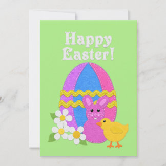 Cartes Pour Fêtes Annuelles Happy Easter Felt Look Easter Egg Bunny Chick