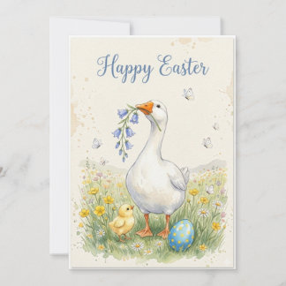 Cartes Pour Fêtes Annuelles Happy Easter Goose Card | Chick & Bellflowers