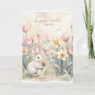 Cartes Pour Fêtes Annuelles Happy Easter Mom White Bunny Folded Holiday Card