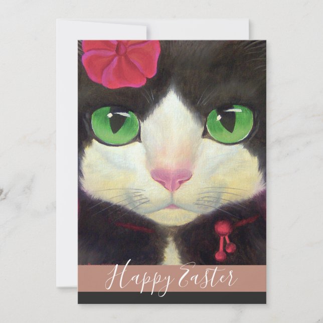 Cartes Pour Fêtes Annuelles Happy Easter Tuxedo Cat Kitten Illustration Holida (Devant)