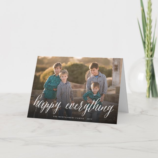 Cartes Pour Fêtes Annuelles Happy Everything Simple White Script Photo Moderne (Devant)