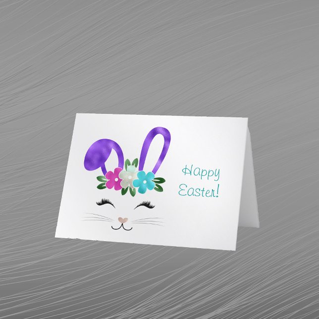 Cartes Pour Fêtes Annuelles Happy Face de lapin Turquoise de Pâques (Créateur téléchargé)