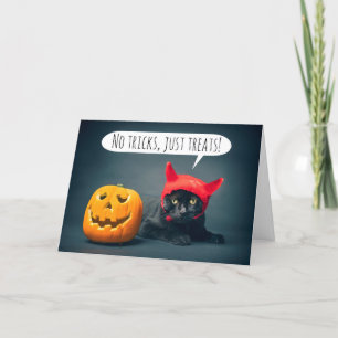 Cartes Pour Fêtes Annuelles Happy Halloween Chat dans l'Humour du costume diab