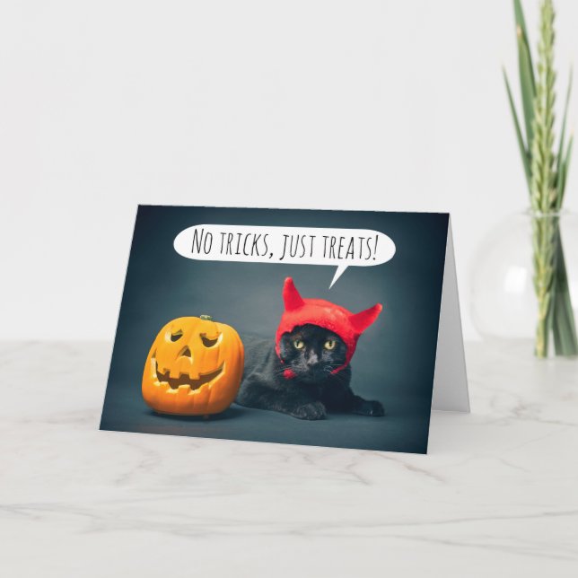 Cartes Pour Fêtes Annuelles Happy Halloween Chat dans l'Humour du costume diab (Devant)