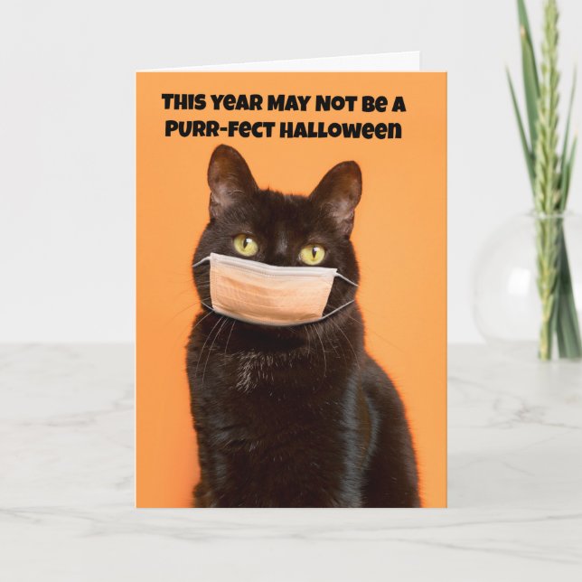 Cartes Pour Fêtes Annuelles Happy Halloween chat noir dans l'Humour Masque Vis (Devant)
