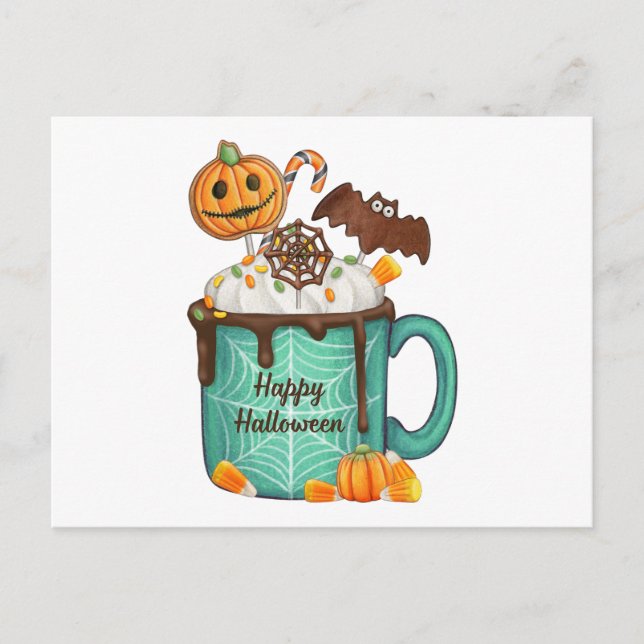 Cartes Pour Fêtes Annuelles Happy Halloween Chocolat chaud boug et bonbon (Devant)