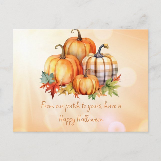 Cartes Pour Fêtes Annuelles Happy Halloween Citrouille Patch & Feuille Hallowe (Devant)
