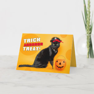 Cartes Pour Fêtes Annuelles Happy Halloween drôle Chat noir habillé en pirate