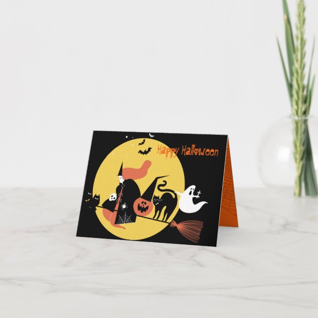 Cartes Pour Fêtes Annuelles Happy Halloween éffrayant dessin humoristique plié (Devant)