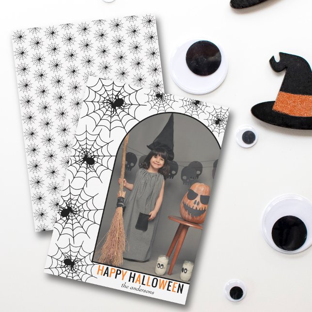Cartes Pour Fêtes Annuelles Happy Halloween toile d'araignée et photo (Créateur téléchargé)