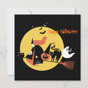 Cartes Pour Fêtes Annuelles Happy Halloween Witch dessin éffrayant drôle plat