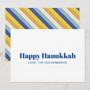 Cartes Pour Fêtes Annuelles Happy Hanoukka bleu or rayures modernes personnali
