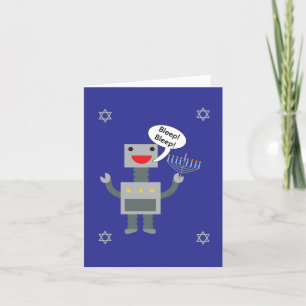 Cartes Pour Fêtes Annuelles Happy Hanoukka Funny Robot Bleep Blue Personnalise