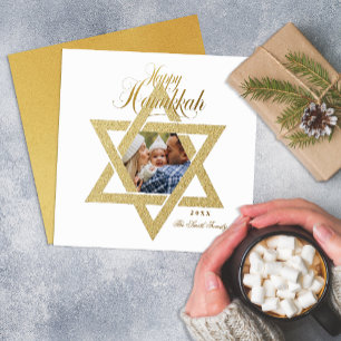 Cartes Pour Fêtes Annuelles Happy Hanoukka Gold Star of David Photo