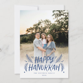 Cartes Pour Fêtes Annuelles Happy Hanoukka Main dessinée Feuilles neige bleu p