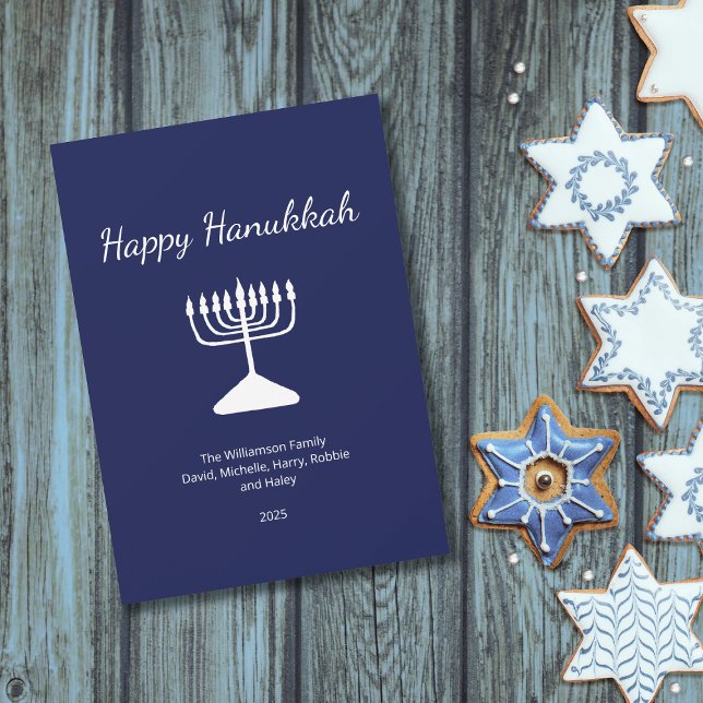 Cartes Pour Fêtes Annuelles Happy Hanoukka Simple Menorah Blue (Créateur téléchargé)