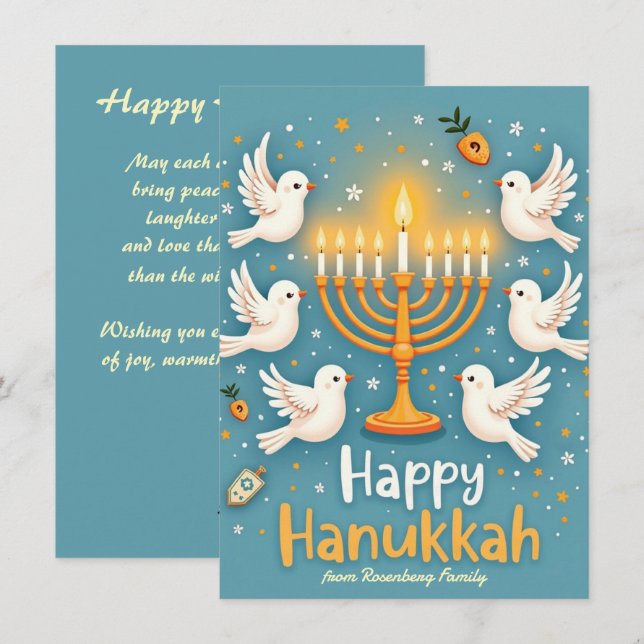 Cartes Pour Fêtes Annuelles ✡️Happy Hanukkah Doves, Doughnuts & Drama (Devant / Derrière)